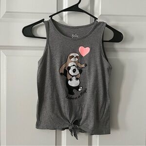 Justice Girl’s Tank Top, Gray, Sloth and Panda, Kindness, size 8